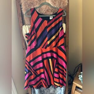 CAbi Vibrant Orange and Pink Striped Midi Dress